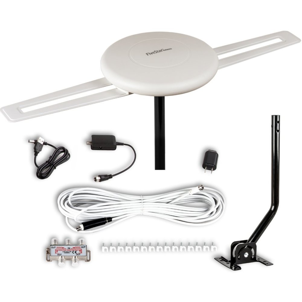 Omnidirectional Amplified TV Antenna with Installation Kit & Mounting Pole